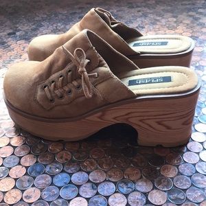 Vintage Splash faux Wood Platform Slides Size 7.5